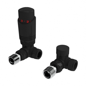Vogue Arne TRV Corner Radiator Valve and LockShield - Matt Black | Product Image