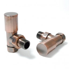 West Milan Angled Radiator Valves Pair - Antique Copper | Product Image