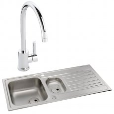Abode Connekt 1.5 Bowl Inset Kitchen Sink with Atlas Sink Tap 1000mm L x 500mm W - Stainless Steel