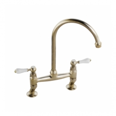 Abode Ludlow Traditional Bridge Dual Lever Kitchen Sink Mixer Tap - Antique Brass