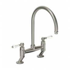 Abode Ludlow Traditional Bridge Dual Lever Kitchen Sink Mixer Tap - Brushed Nickel