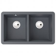 Abode Matrix SQ GR15 2.0 Bowl Granite Undermount Kitchen Sink 758mm L x 460mm W - Grey Metallic