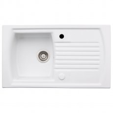 Abode Milford 1.0 Bowl Ceramic Kitchen Sink With Reversible Drainer 860mm L x 500mm W - White