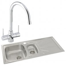 Abode Trydent 1.5 Bowl Inset Kitchen Sink with Nexa Sink Tap 1000mm L x 500mm W - Stainless Steel