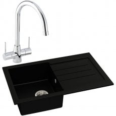 Abode Xcite 1.0 Bowl Granite Kitchen Sink with Nexa Sink Tap 780mm L x 500mm W - Black Metallic