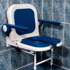 AKW 4000 Series Standard Fold Up Horseshoe Padded Shower Seat Blue with Back & Blue Arms