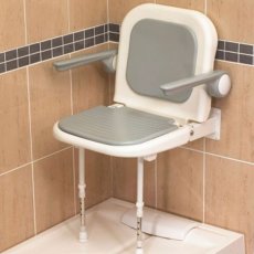 AKW 4000 Series Extra Wide Fold Up Padded Shower Seat Grey with Back & Grey Arms