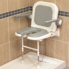 AKW 4000 Series Standard Fold Up Horseshoe Padded Shower Seat Grey with Back & Grey Arms