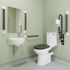 AKW Standard Close Coupled Doc M Pack Disabled Toilet - Fluted Mid-Grey