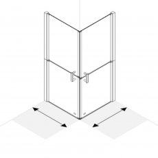 AKW Larenco Corner Entry Full Height Duo Shower Door 1000mm x 1000mm - 6mm Glass