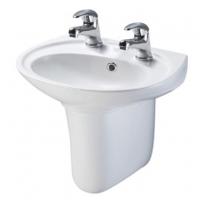 AKW Livenza Basin and Large Semi Pedestal 550mm Wide - 2 Tap Hole 