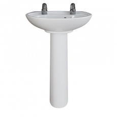 AKW Livenza Plus Basin with Full Pedestal 450mm Wide - 2 Tap Hole