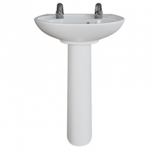 AKW Livenza Plus Basin with Full Pedestal 500mm Wide - 2 Tap Hole