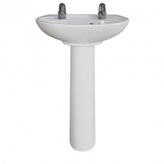 AKW Livenza Plus Basin with Full Pedestal 550mm Wide - 2 Tap Hole
