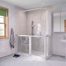 AKW Option A Bi-Fold + Hinged Door Corner Disabled Shower Screen Set