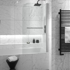 Aqualux Aqua 5 Round Top Hinged Bath Screen with Towel Rail 1500mm H x 800mm W - 5mm Glass