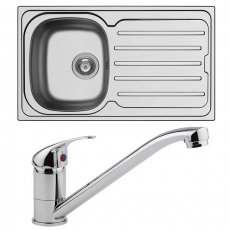 Arley 1.0 Bowl Kitchen Sink 860mm L x 500mm W with Sink Mixer Tap and Waste - Stainless Steel