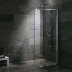 Arley Ralus Wet Room Glass Panel 800mm Wide Polished Chrome Profile - 8mm Glass