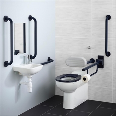 Armitage Shanks Contour 21 Plus Doc M Pack with Close Coupled Toilet and Blue Rail - Left Handed