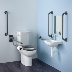 Armitage Shanks Contour 21 Plus Doc M Pack with Close Coupled Toilet and Grey Rail - Right Handed