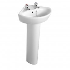 Armitage Shanks Sandringham 21 Corner Basin with Full Pedestal 480mm Wide - 2 Tap Hole