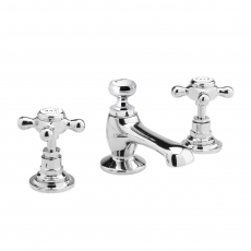 Bayswater Crosshead Hex 3-Hole Basin Mixer Tap with Waste - White/Chrome