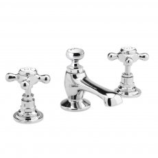 Bayswater Crosshead Hex 3-Hole Basin Mixer Tap with Waste - White/Chrome