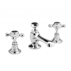 Bayswater Crosshead Hex 3-Hole Basin Mixer Tap with Waste - Black/Chrome