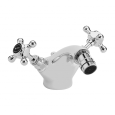 Bayswater Crosshead Hex Mono Bidet Mixer Tap with Waste - Black/Chrome