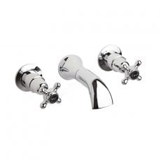 Bayswater Crosshead Xhead and Dome 3 Hole Basin Mixer Tap Wall Mounted - Black/Chrome