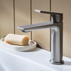Bristan Frammento Eco Start Basin Mixer Tap with Clicker Waste - Gun Metal