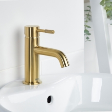 Bristan Molida Eco Start Basin Mixer Tap with Clicker Waste - Brushed Brass