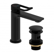 Bristan Saffron Eco Start Basin Mixer Tap with Clicker Waste - Black