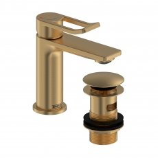 Bristan Saffron Eco Start Small Basin Mixer Tap with Clicker Waste - Brushed Brass