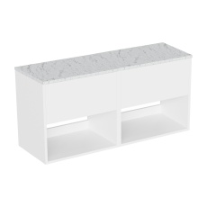 Britton Hackney 1200mm Twin Wall Hung Countertop Vanity Unit with Marble Effect Worktop