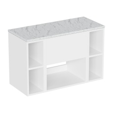 Britton Hackney 1100mm Wall Hung Countertop Vanity Unit and Shelf Units with Marble Effect Worktop