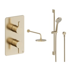 Britton Hoxton 2.0 Brushed Brass Dual Outlet Concealed Thermostatic Shower Set with Fixed Head and Slide Rail Kit
