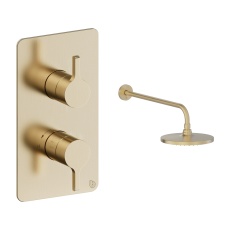 Britton Hoxton 2.0 Brushed Brass Single Outlet Concealed Thermostatic Shower Set with Fixed Head