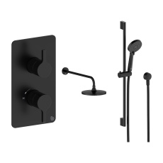 Britton Hoxton 2.0 Matt Black Dual Outlet Concealed Thermostatic Shower Set with Fixed Head and Slide Rail Kit
