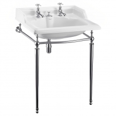 Burlington Classic Invisible Overflow Basin with Chrome Wash Stand 650mm Wide 2 Tap Hole