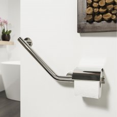 Coram Boston Safety Bar with Toilet Roll Holder 135 Degree Left- Stainless Steel Polished