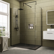 Delphi Accents Matt Black 8mm Wet Room Walk-In Shower Enclosure (inc Slate Grey Tray)