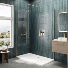 Delphi Accents Brushed Brass 8mm Wet Room Walk-In Shower Enclosure (inc White Tray)
