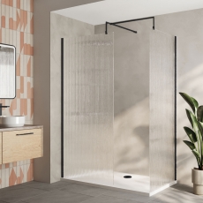 Delphi Accents Fluted Matt Black 8mm Wet Room Walk-In Shower Enclosure (inc White Tray)