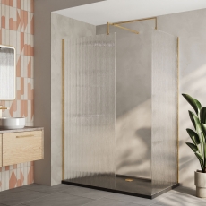 Delphi Accents Fluted Brushed Brass 8mm Wet Room Walk-In Shower Enclosure (inc Slate Grey Tray)