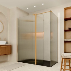 Delphi Accents Fluted Brushed Brass Walk-In Shower Enclosure with Return Panel