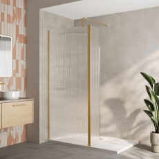 Delphi Accents Fluted Brushed Brass 8mm Wet Room Shower Screen & Hinged Return (inc White Tray)