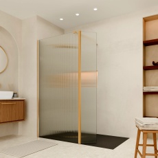 Delphi Accents Fluted Brushed Brass Wet Room Shower Screen with Return Panel
