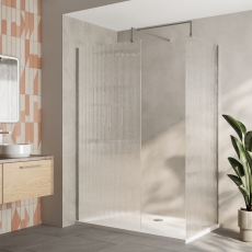 Delphi Accents Fluted Chrome 8mm Wet Room Walk-In Shower Enclosure (inc White Tray)