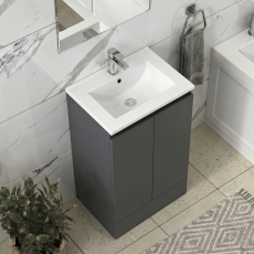 Delphi AquaGuard Floor Standing 2-Door Vanity Unit with Basin 500mm Wide - Matt Grey